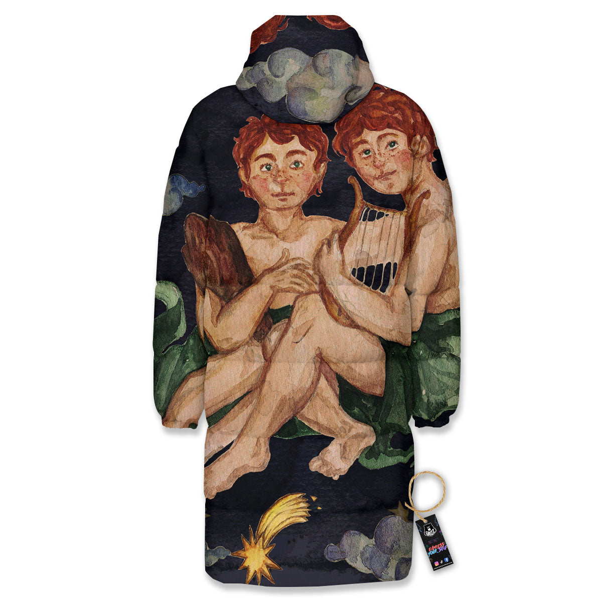 Zodiac Sign Watercolor Gemini Print Long Down Jacket