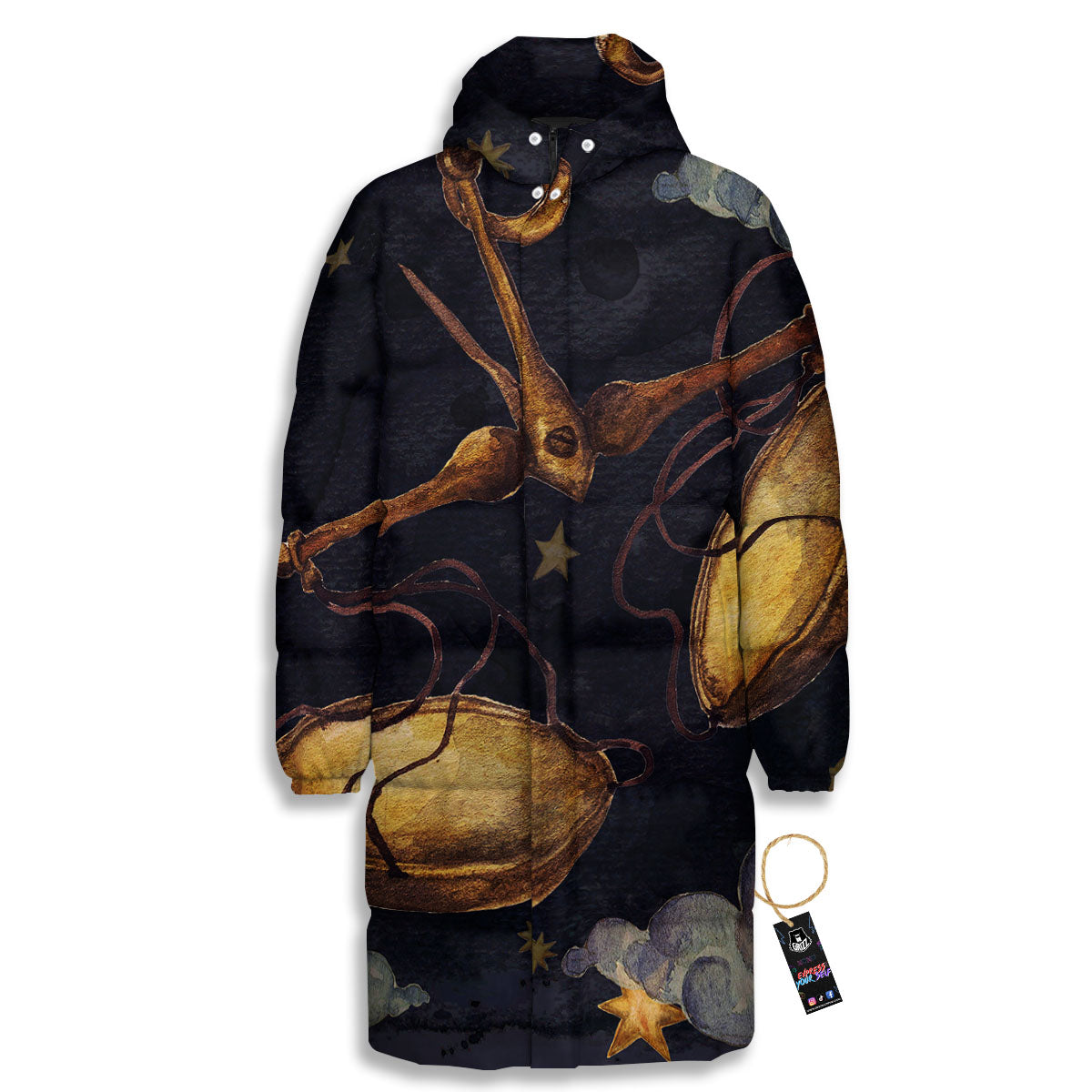Zodiac Sign Watercolor Libra Print Long Down Jacket