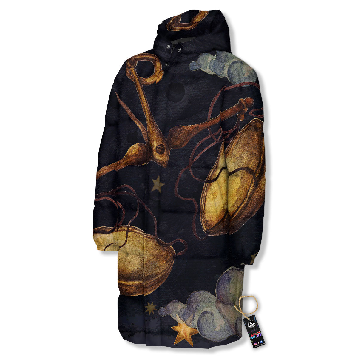 Zodiac Sign Watercolor Libra Print Long Down Jacket