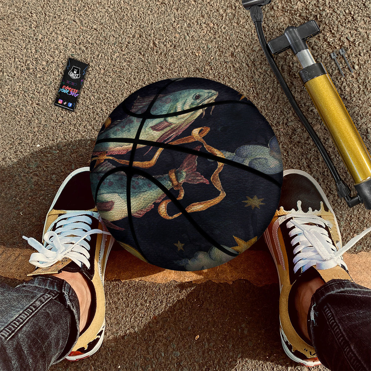 Zodiac Sign Watercolor Pisces Print Basketball