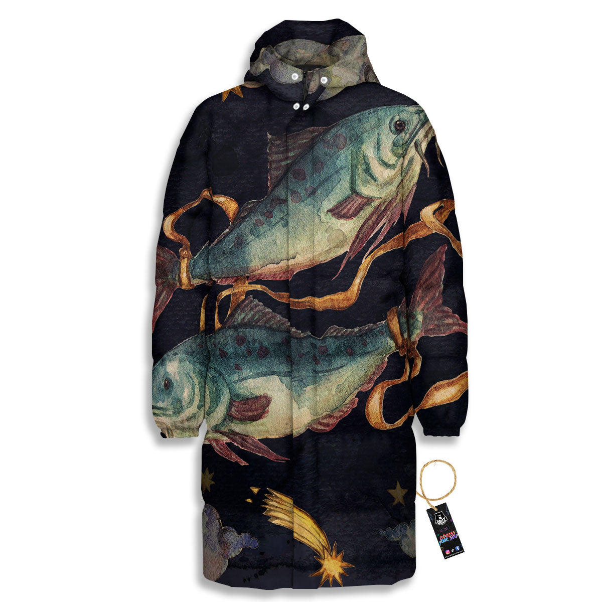 Zodiac Sign Watercolor Pisces Print Long Down Jacket
