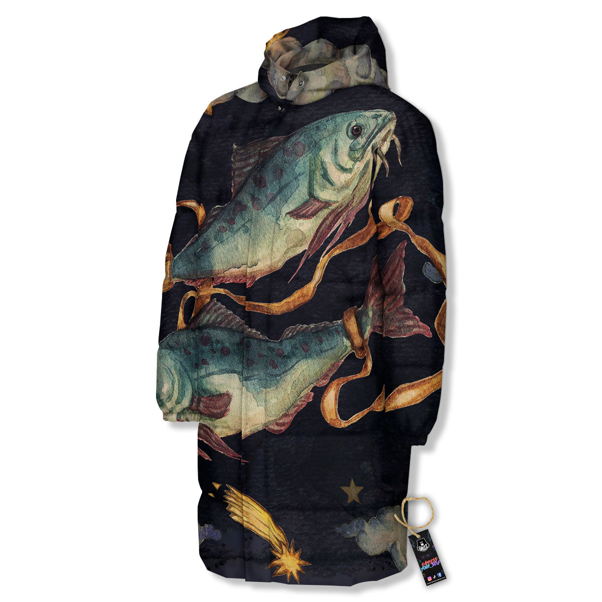 Zodiac Sign Watercolor Pisces Print Long Down Jacket