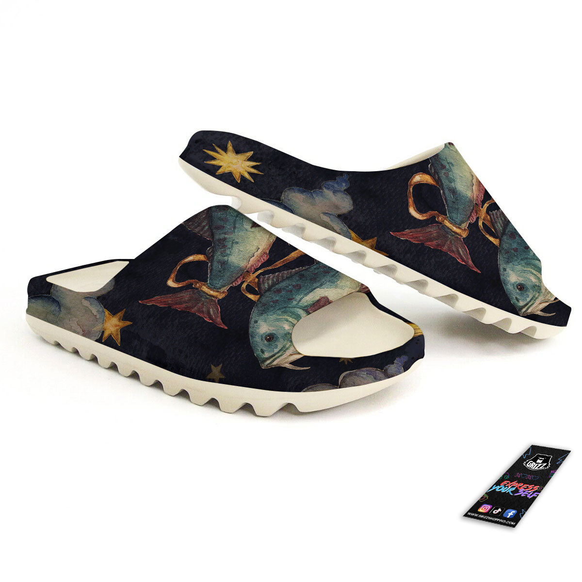 Zodiac Sign Watercolor Pisces Print Sandals-grizzshop