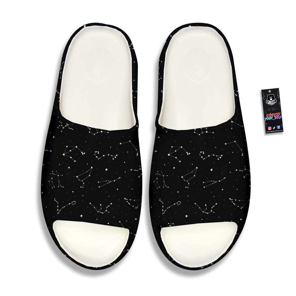 Zodiac Stars White And Black Print Sandals-grizzshop