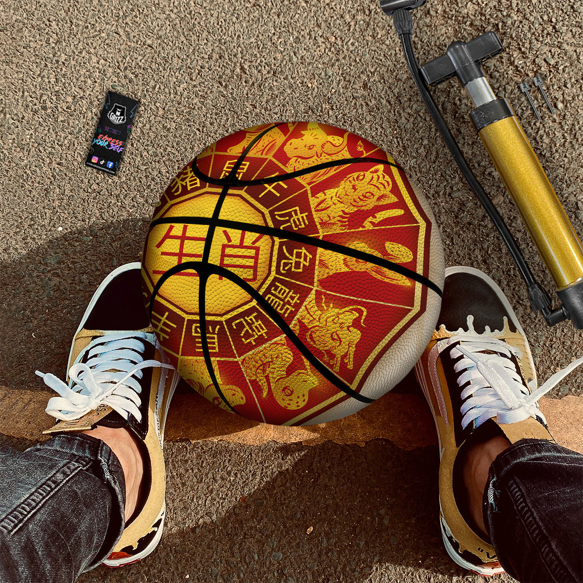 Zodiac Wheel Colourful Chinese Print Basketball