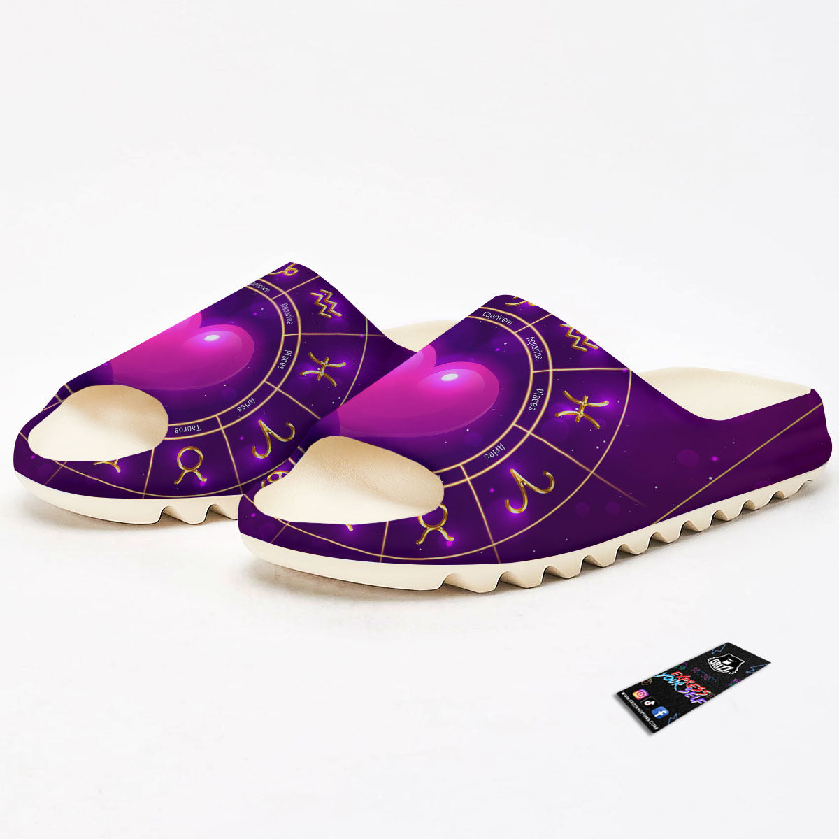 Zodiac Wheel Pink Heart Print Sandals-grizzshop