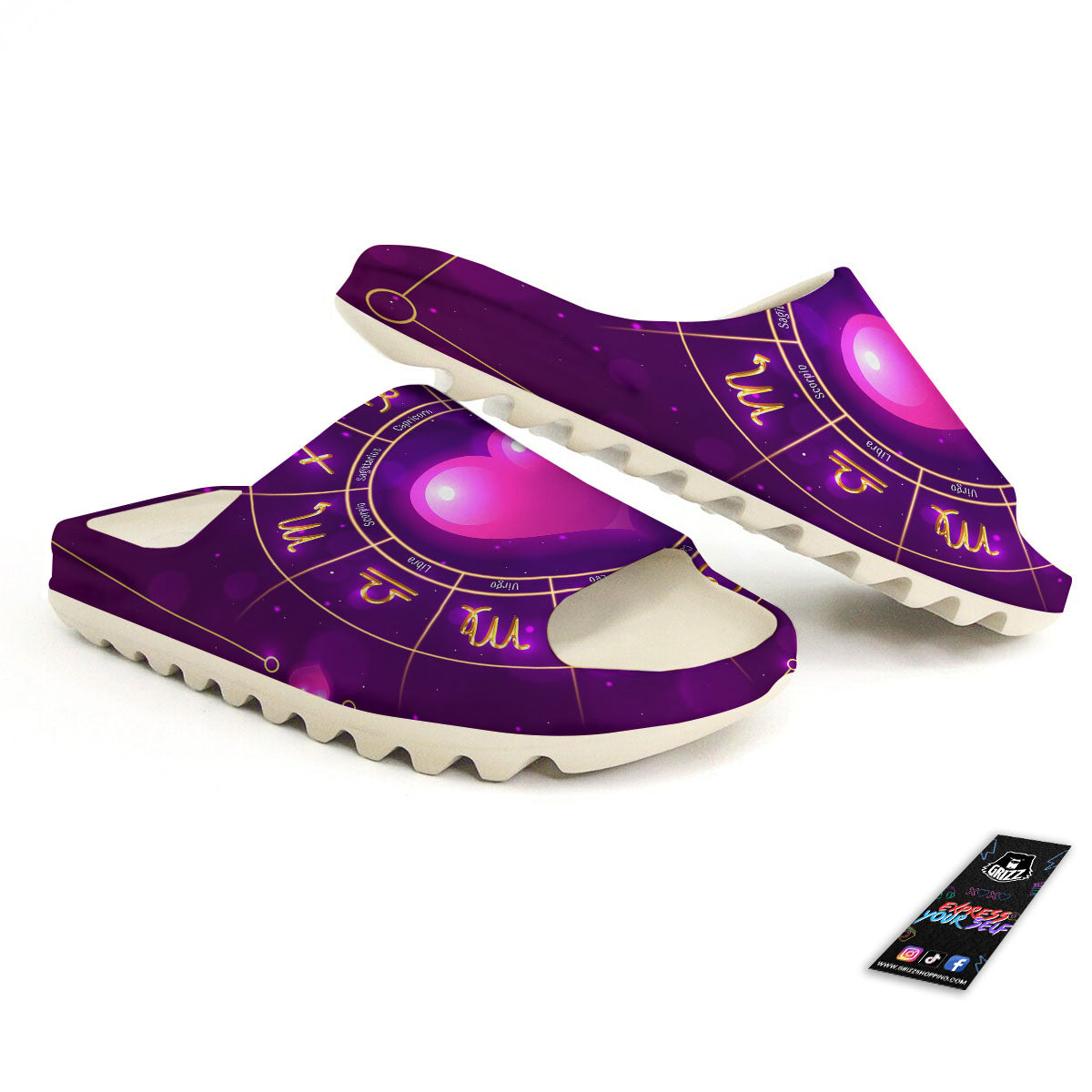 Zodiac Wheel Pink Heart Print Sandals-grizzshop