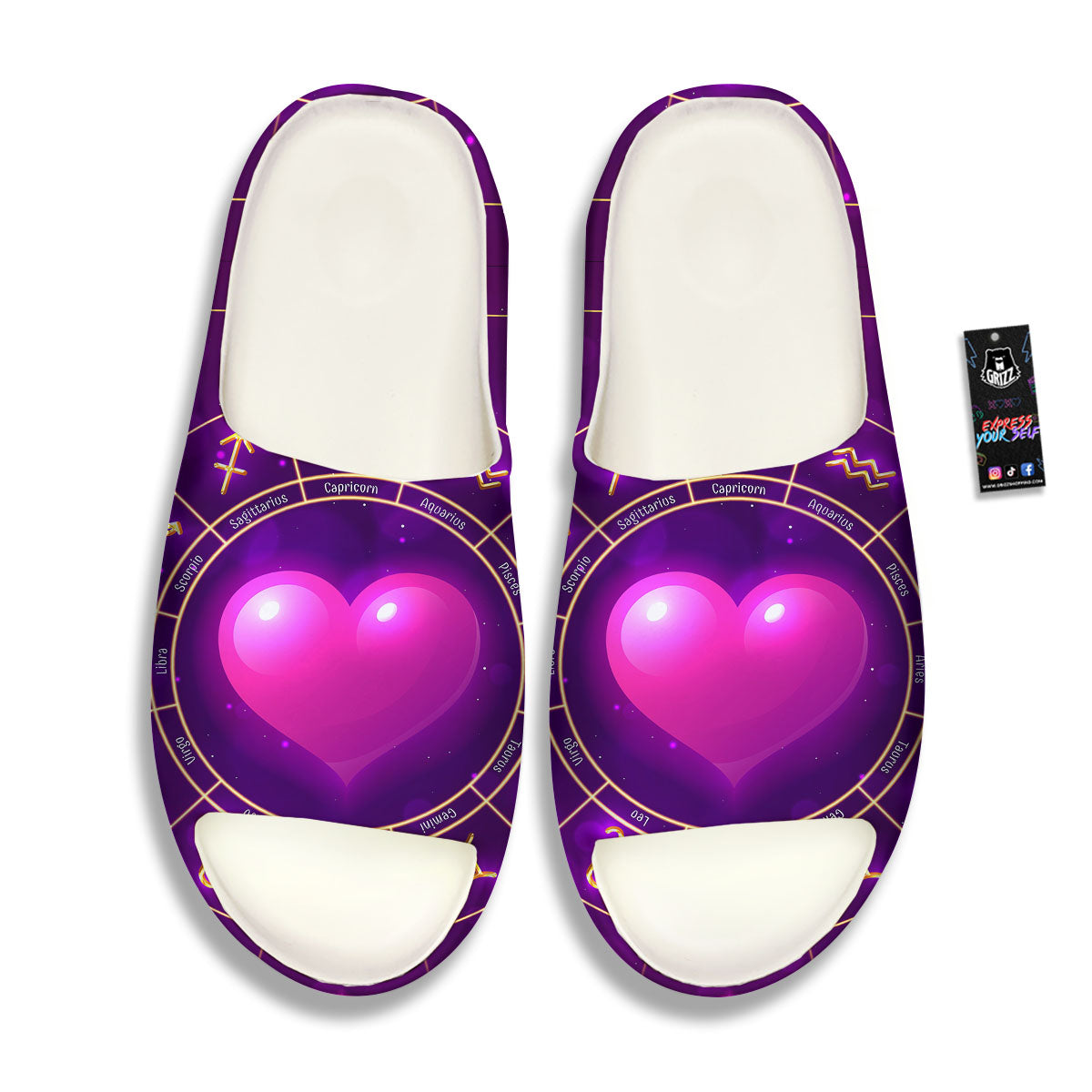 Zodiac Wheel Pink Heart Print Sandals-grizzshop