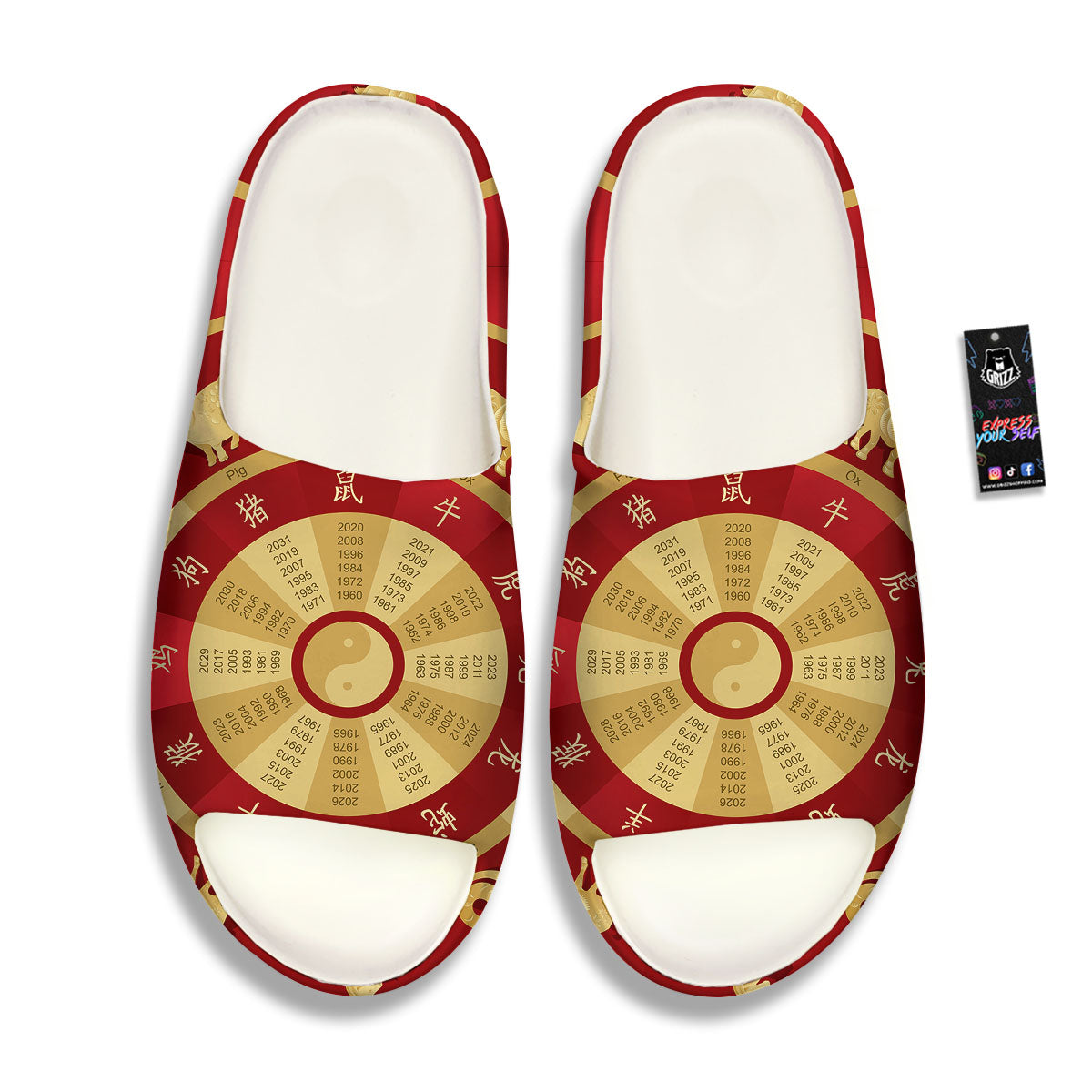 Zodiac Wheel Red Chinese Print Sandals-grizzshop