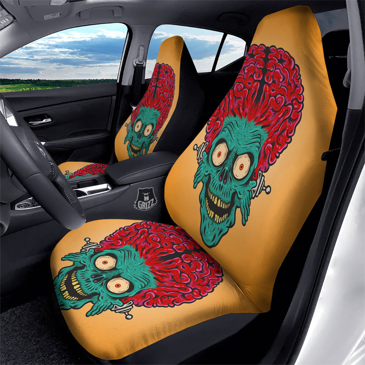 Zombie Big Brain Print Car Seat Covers-grizzshop