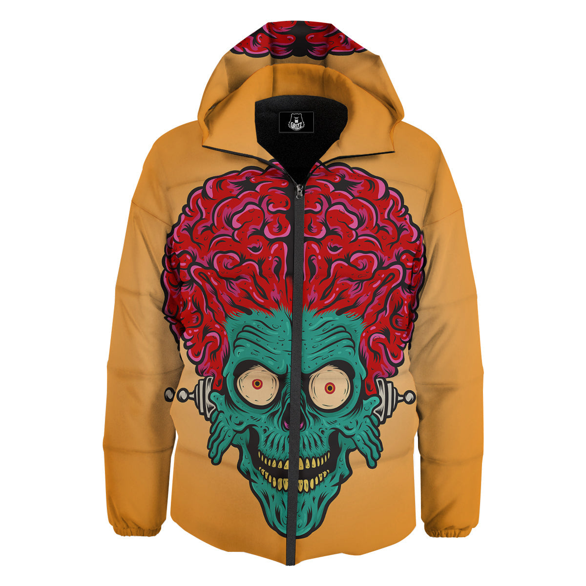 Zombie Big Brain Print Down Jacket-grizzshop