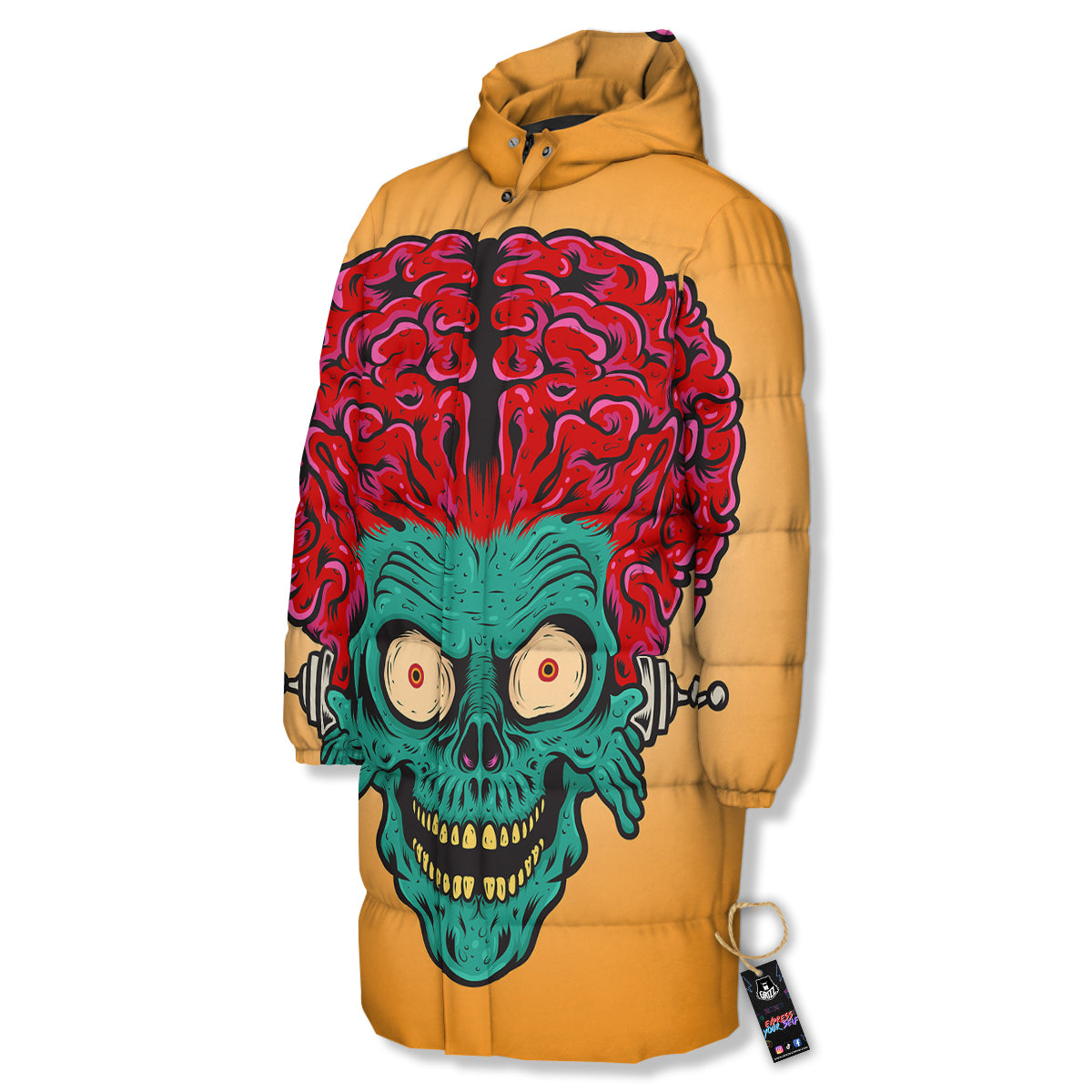 Zombie Big Brain Print Long Down Jacket-grizzshop
