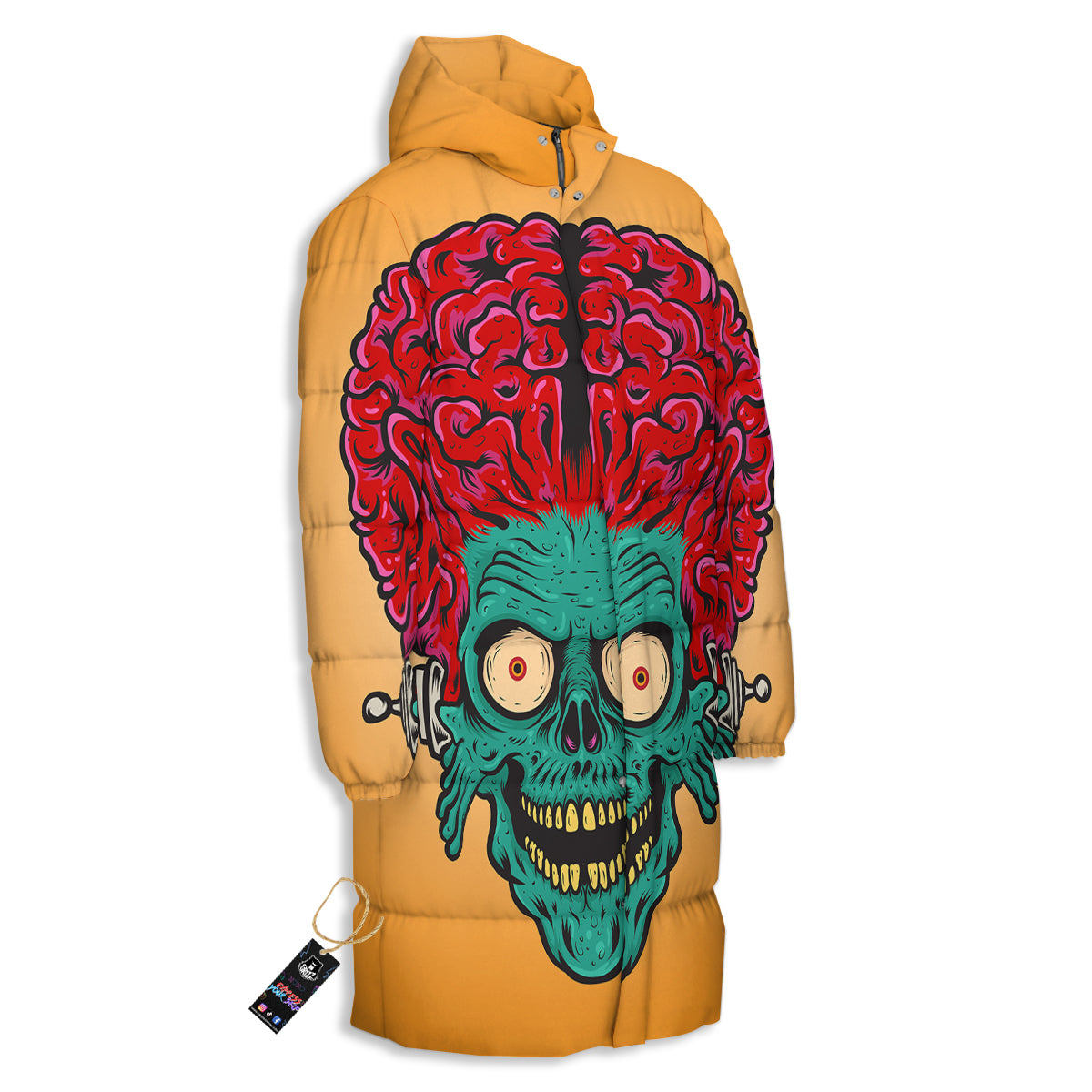Zombie Big Brain Print Long Down Jacket-grizzshop