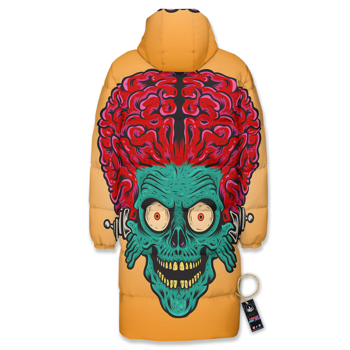 Zombie Big Brain Print Long Down Jacket-grizzshop