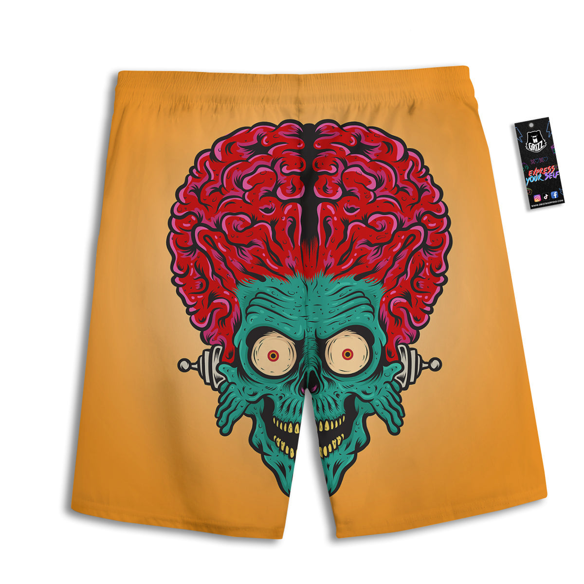 Zombie Big Brain Print Men's Athletic Shorts