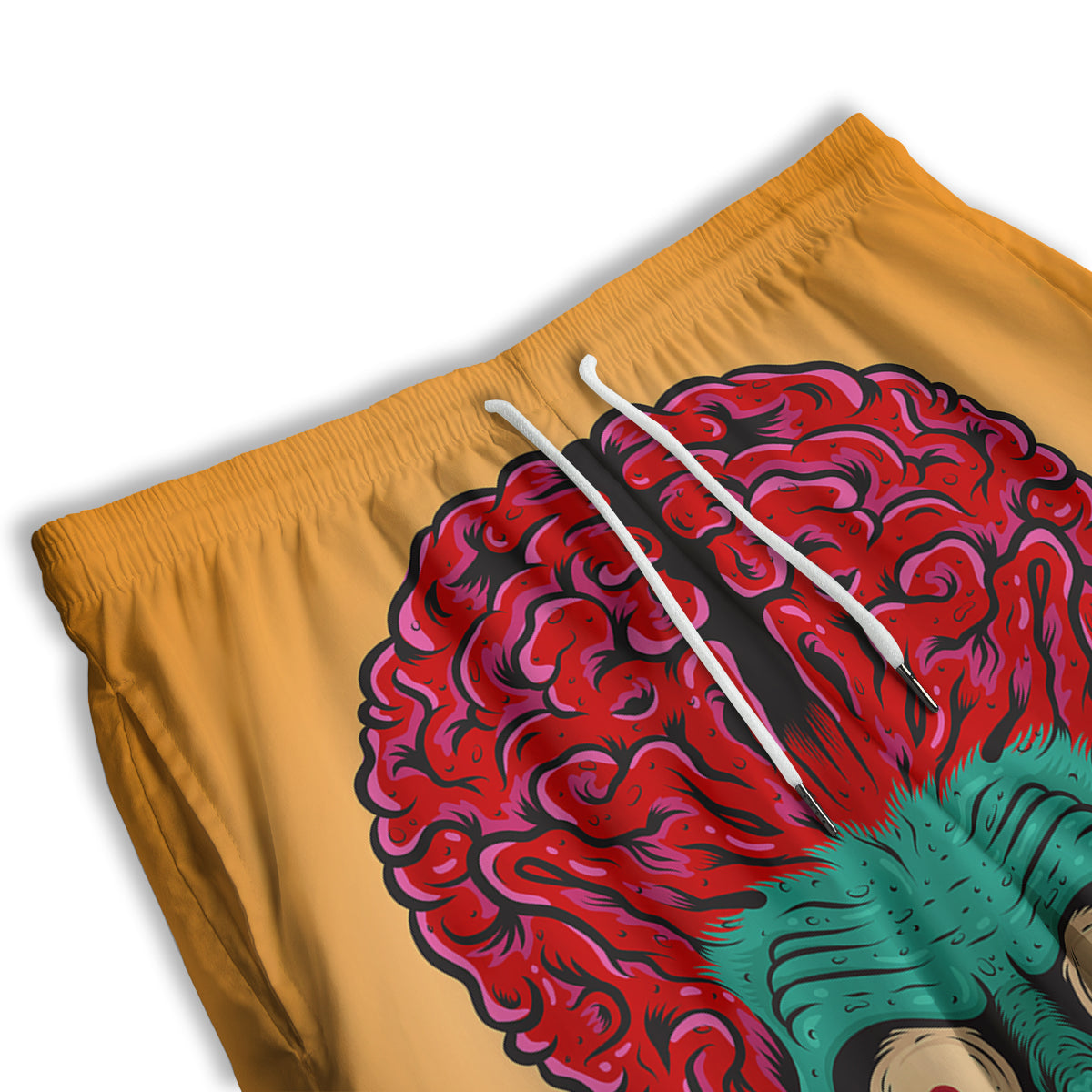 Zombie Big Brain Print Men's Athletic Shorts