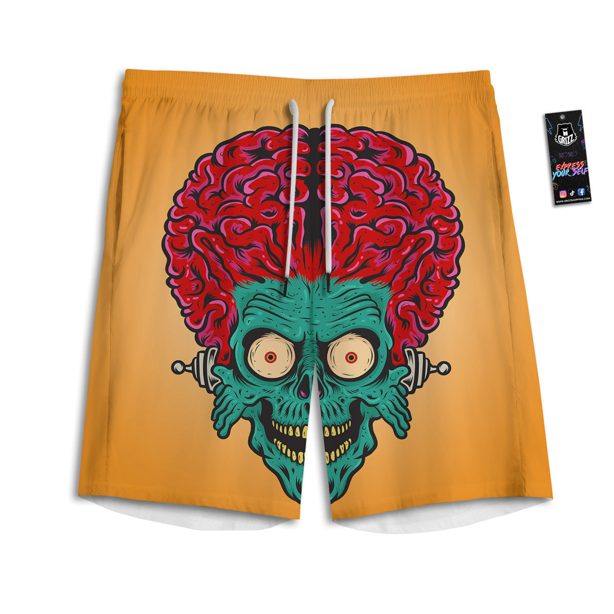 Zombie Big Brain Print Men's Athletic Shorts