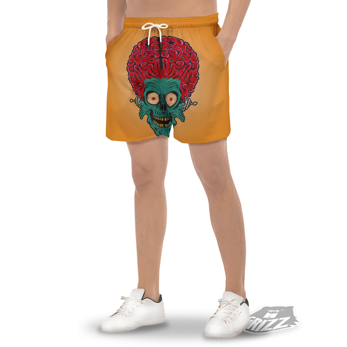 Zombie Big Brain Print Men's Gym Shorts-grizzshop
