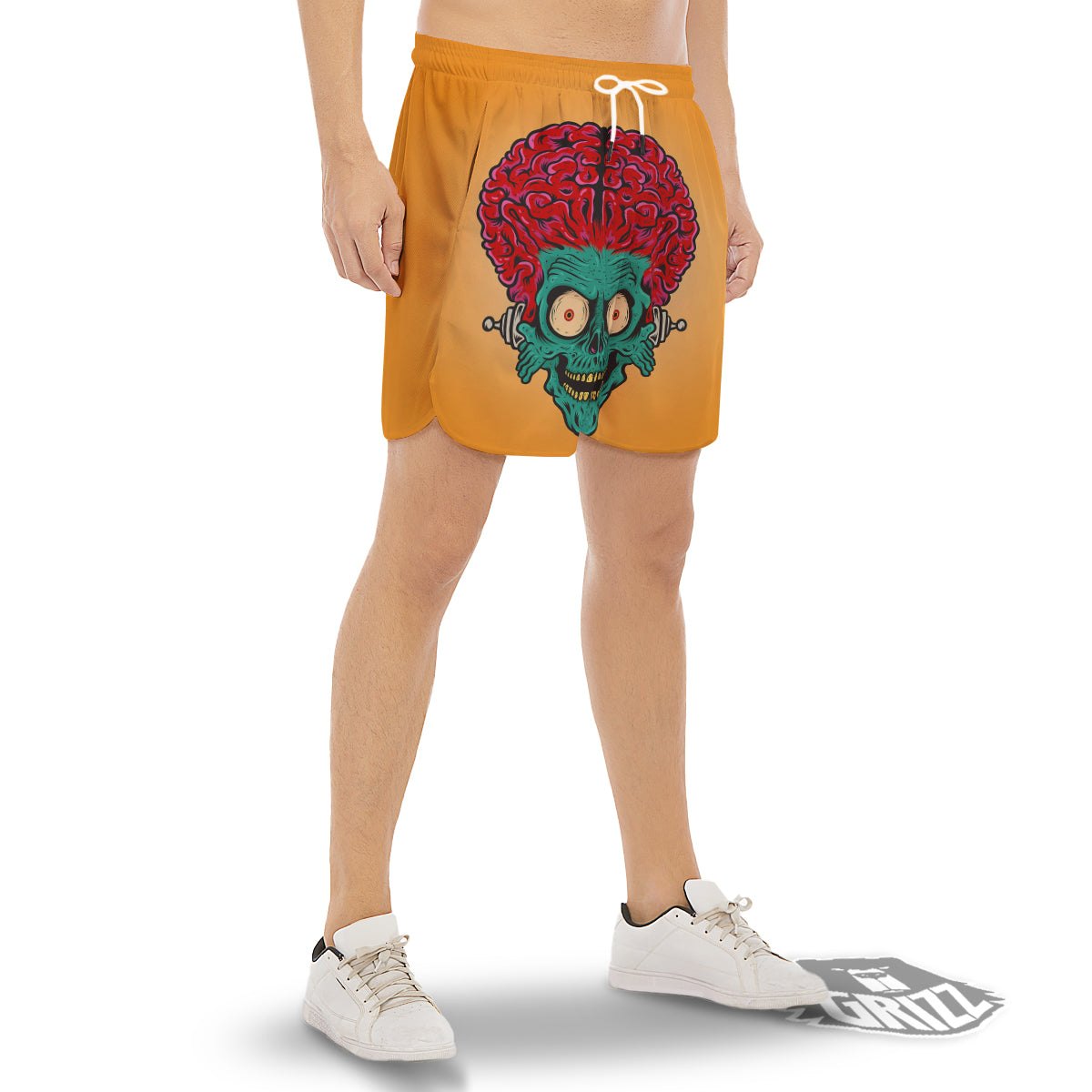 Zombie Big Brain Print Men's Gym Shorts-grizzshop