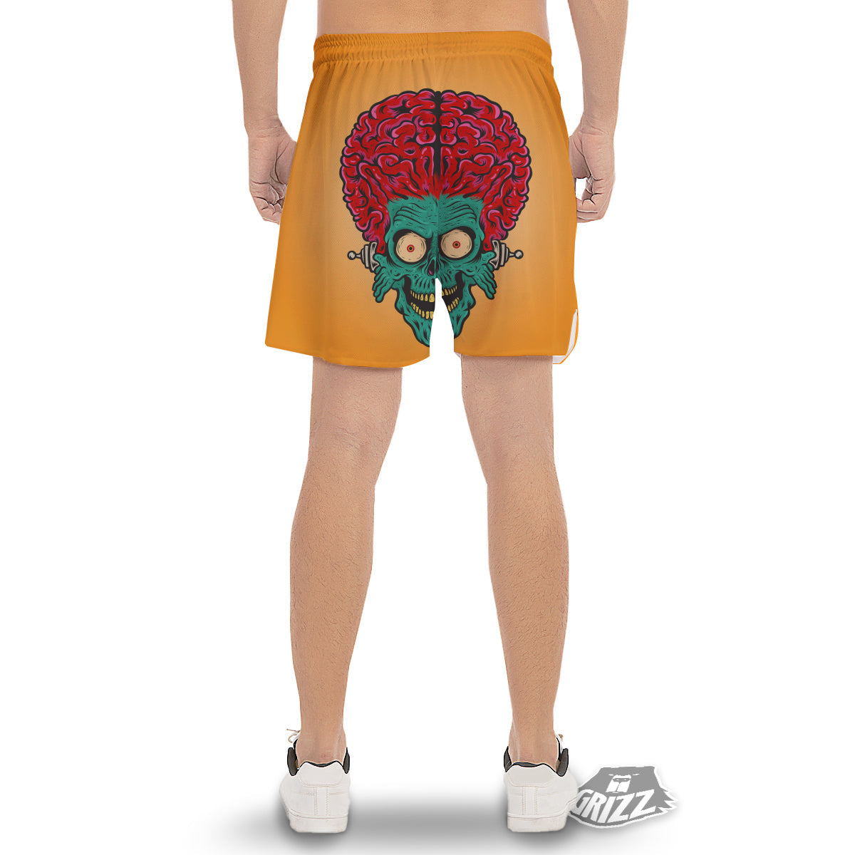 Zombie Big Brain Print Men's Gym Shorts-grizzshop