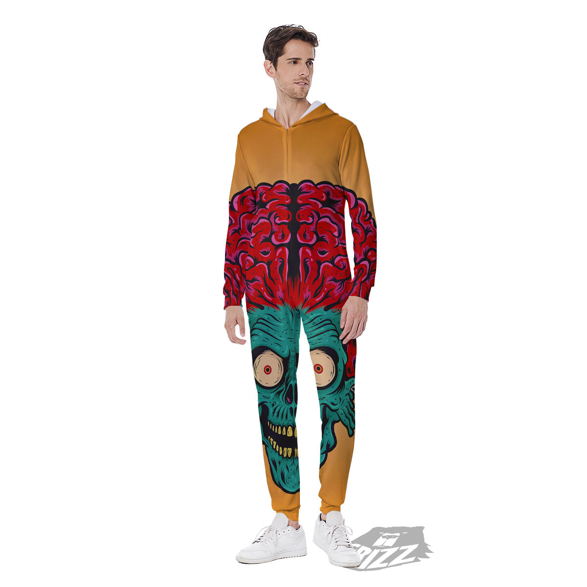 Zombie Big Brain Print Men's Jumpsuit-grizzshop