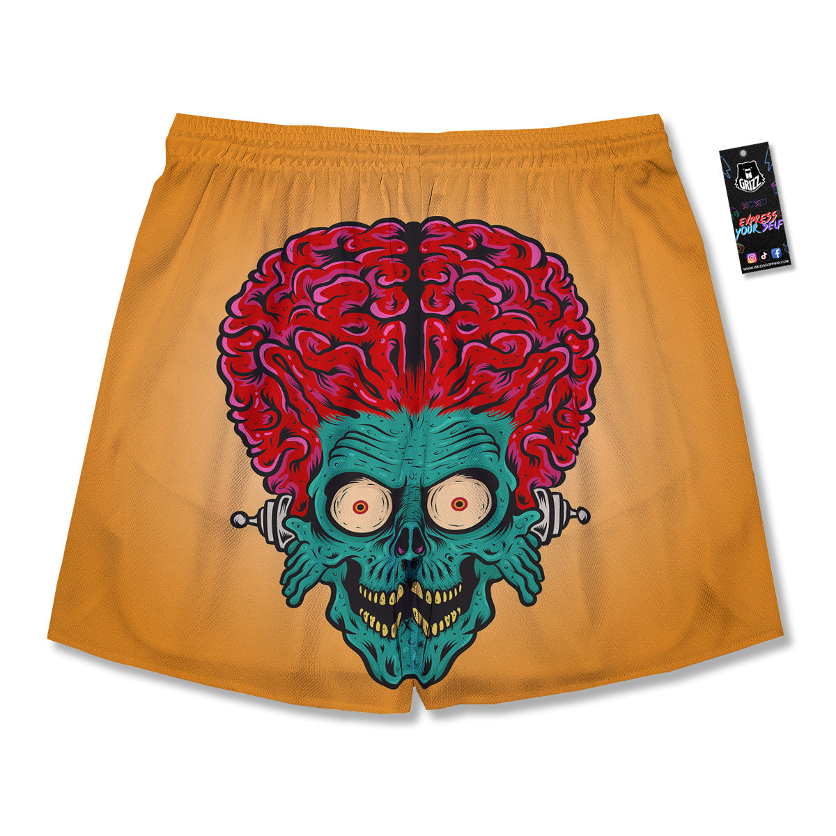 Zombie Big Brain Print Men's Running Shorts-grizzshop