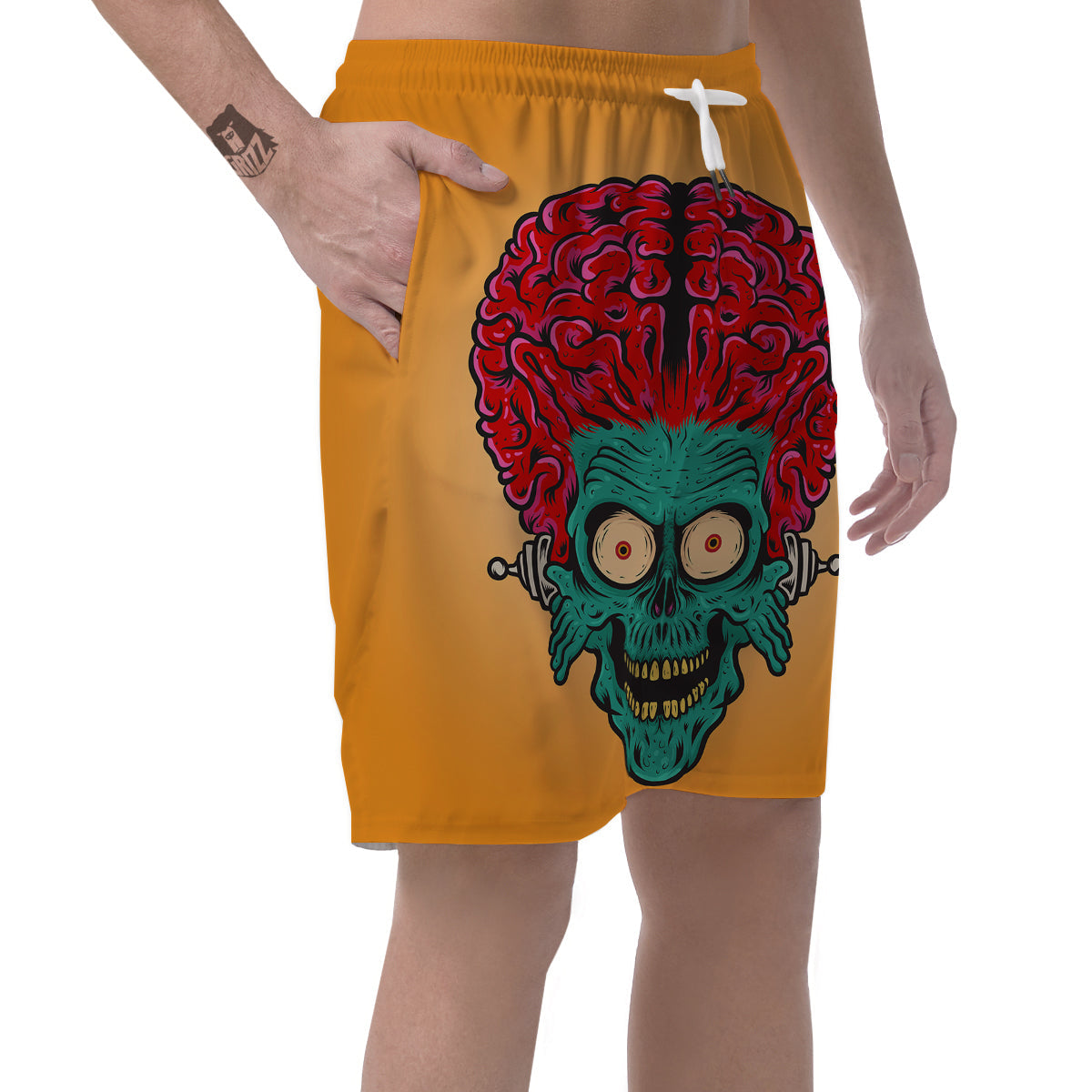 Zombie Big Brain Print Men's Shorts-grizzshop