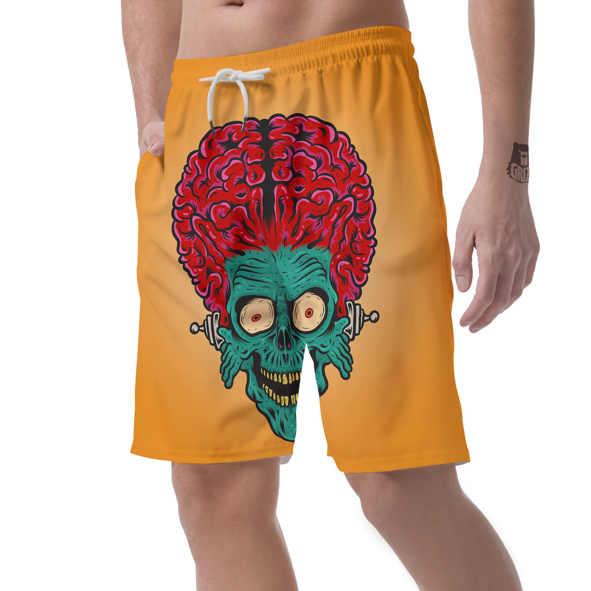 Zombie Big Brain Print Men's Shorts-grizzshop