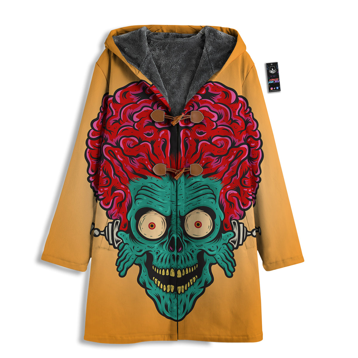 Zombie Big Brain Print Men's Windbreaker Jacket-grizzshop