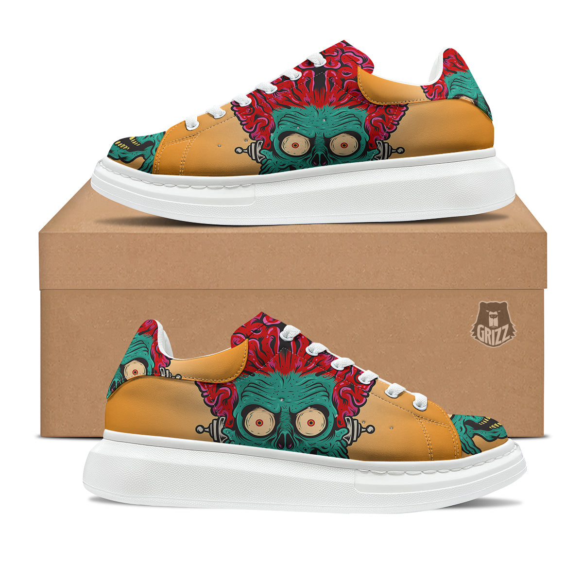 Zombie Big Brain Print Platform Shoes-grizzshop