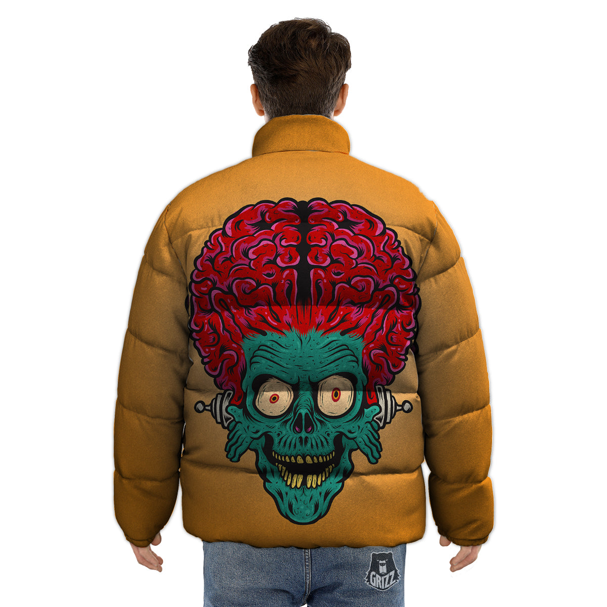 Zombie Big Brain Print Puffer Jacket-grizzshop