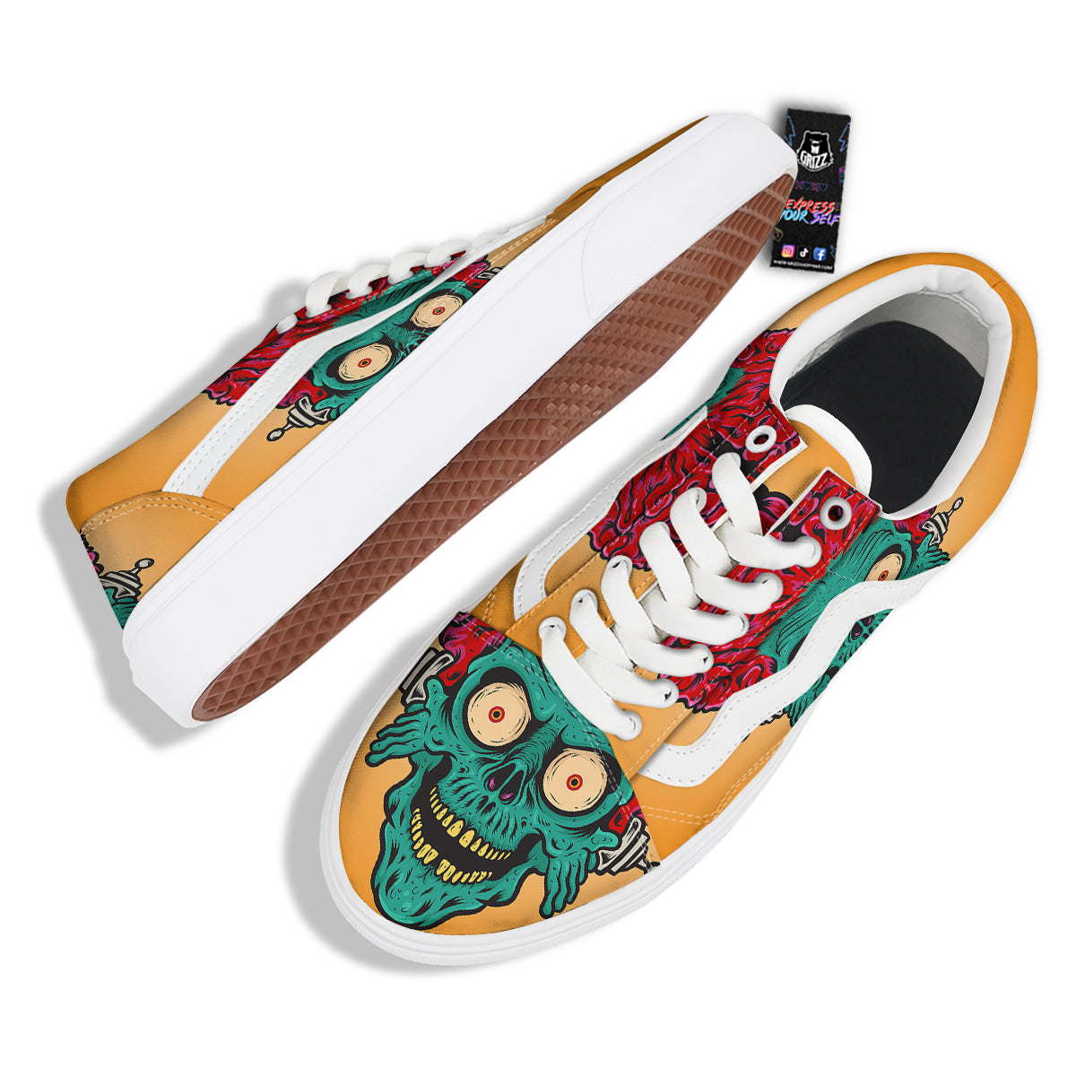 Zombie Big Brain Print Skate Shoes-grizzshop