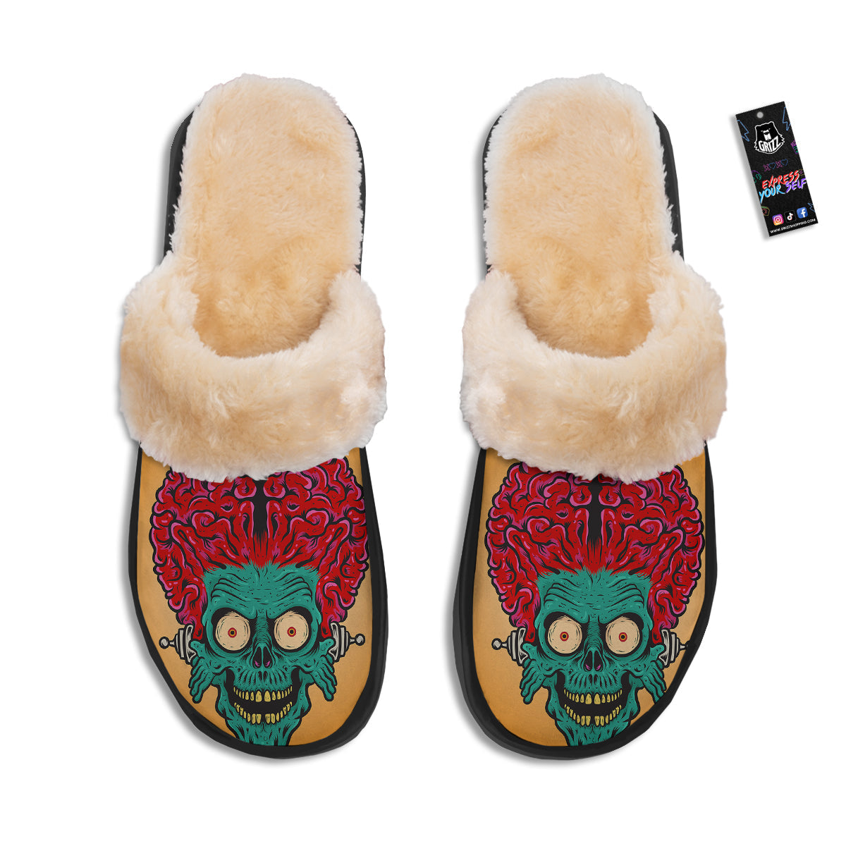 Zombie Big Brain Print Slippers-grizzshop