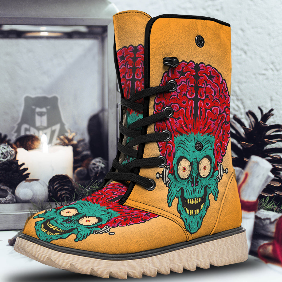 Zombie Big Brain Print Snow Boots-grizzshop