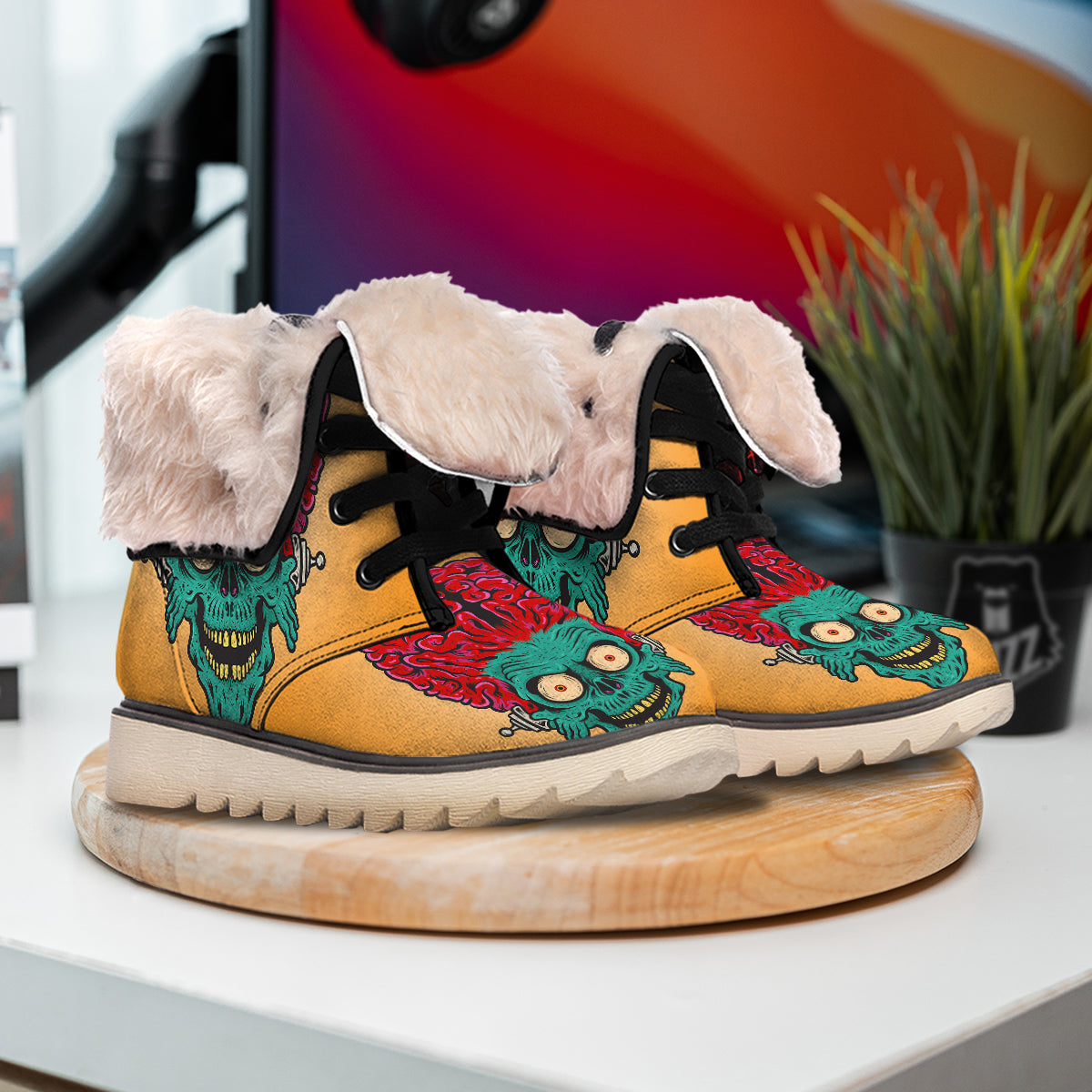 Zombie Big Brain Print Snow Boots-grizzshop