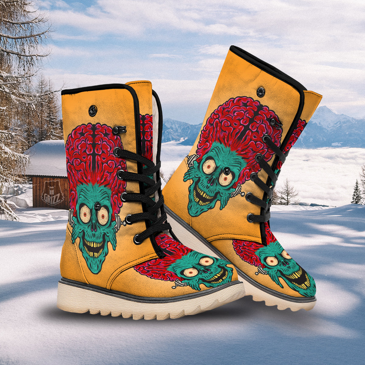 Zombie Big Brain Print Snow Boots-grizzshop