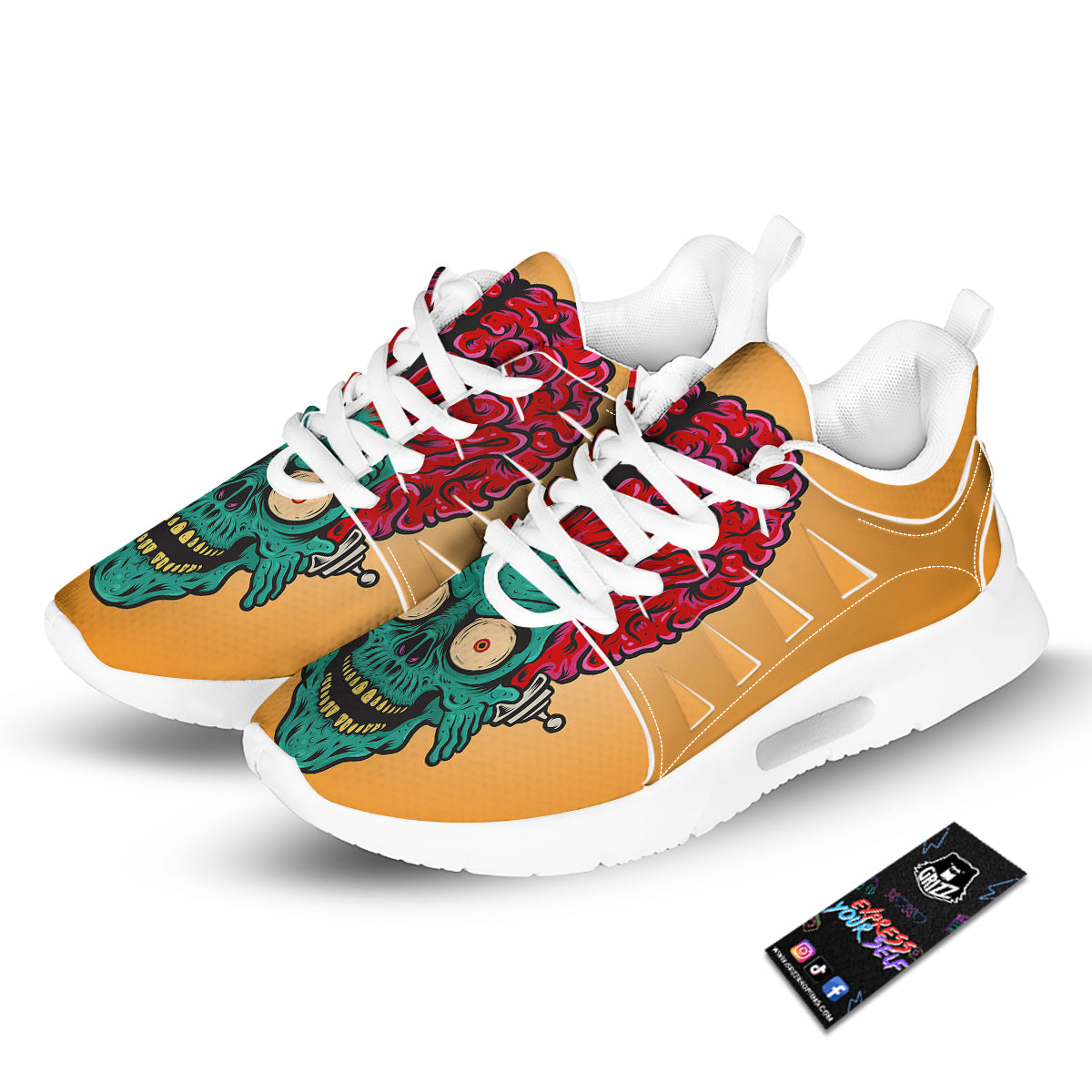 Zombie Big Brain Print Tennis Shoes-grizzshop