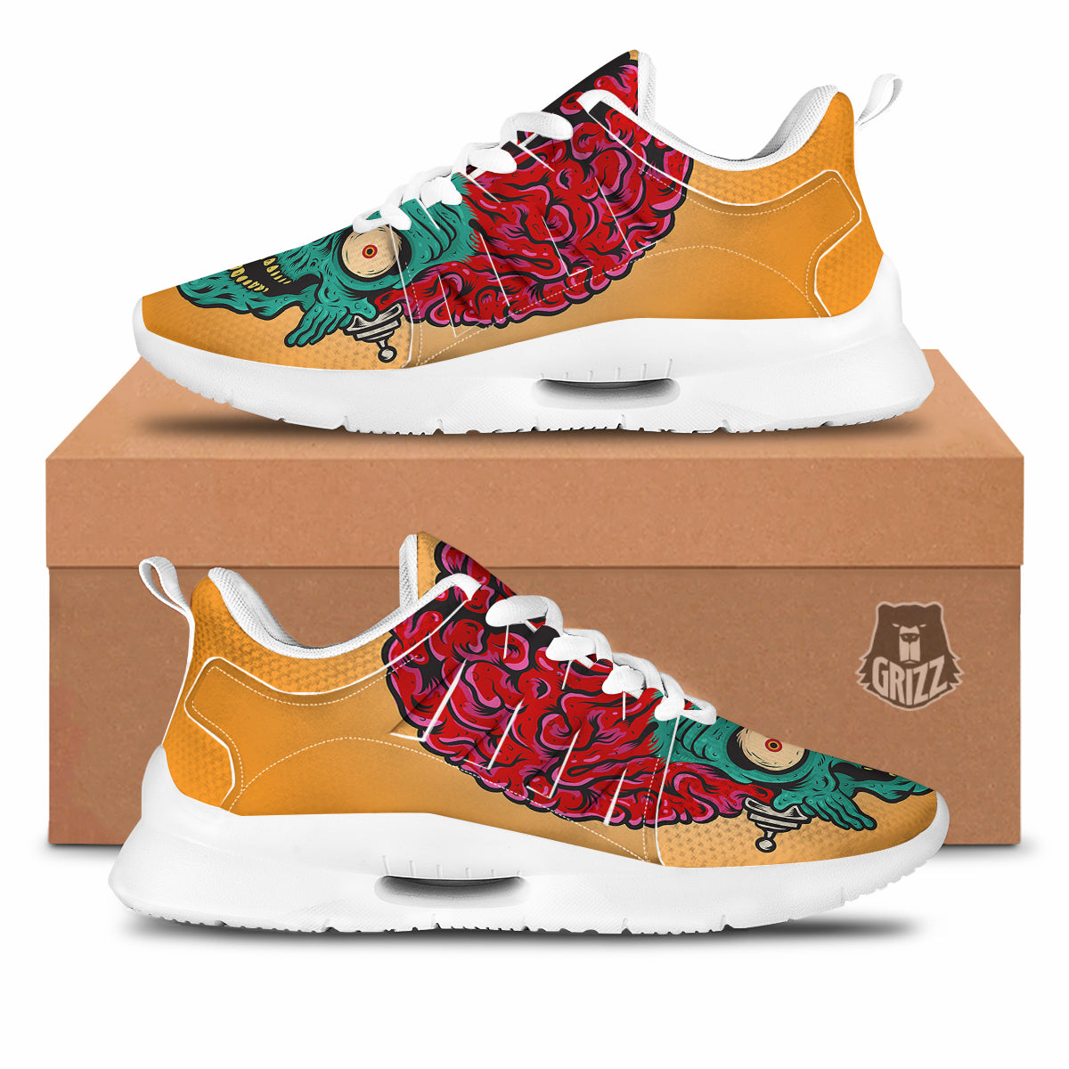 Zombie Big Brain Print Tennis Shoes-grizzshop
