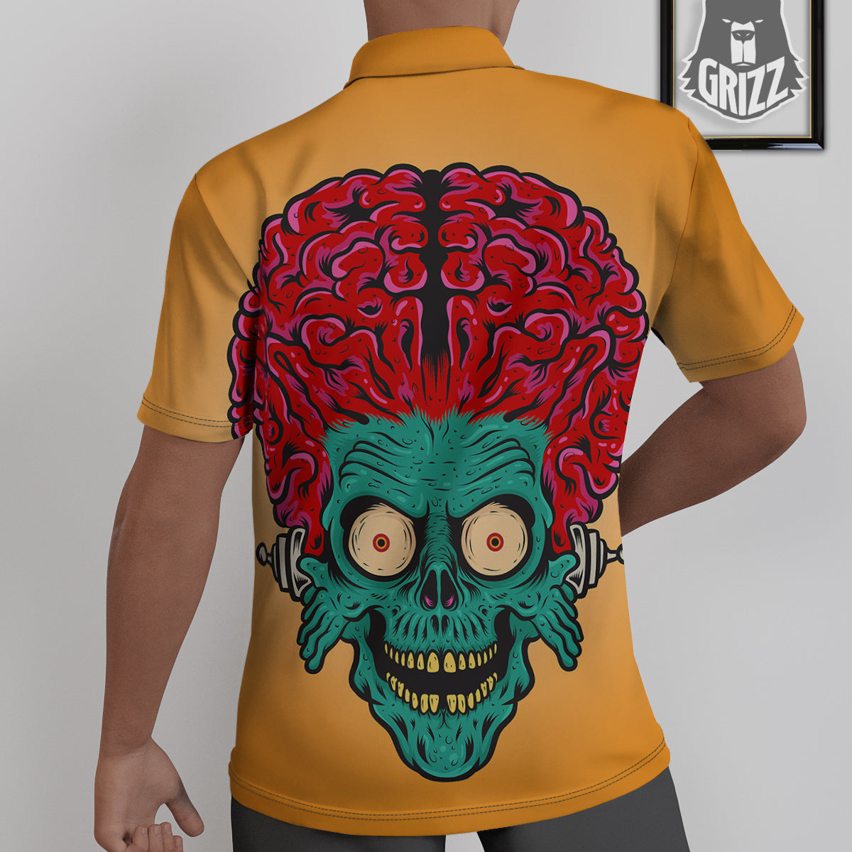 Zombie Big Brain Print Untucked Shirts-grizzshop
