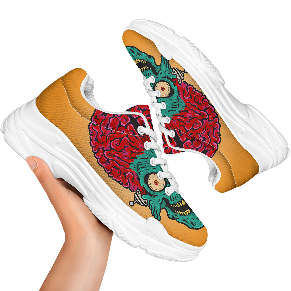 Zombie Big Brain Print White Chunky Shoes-grizzshop