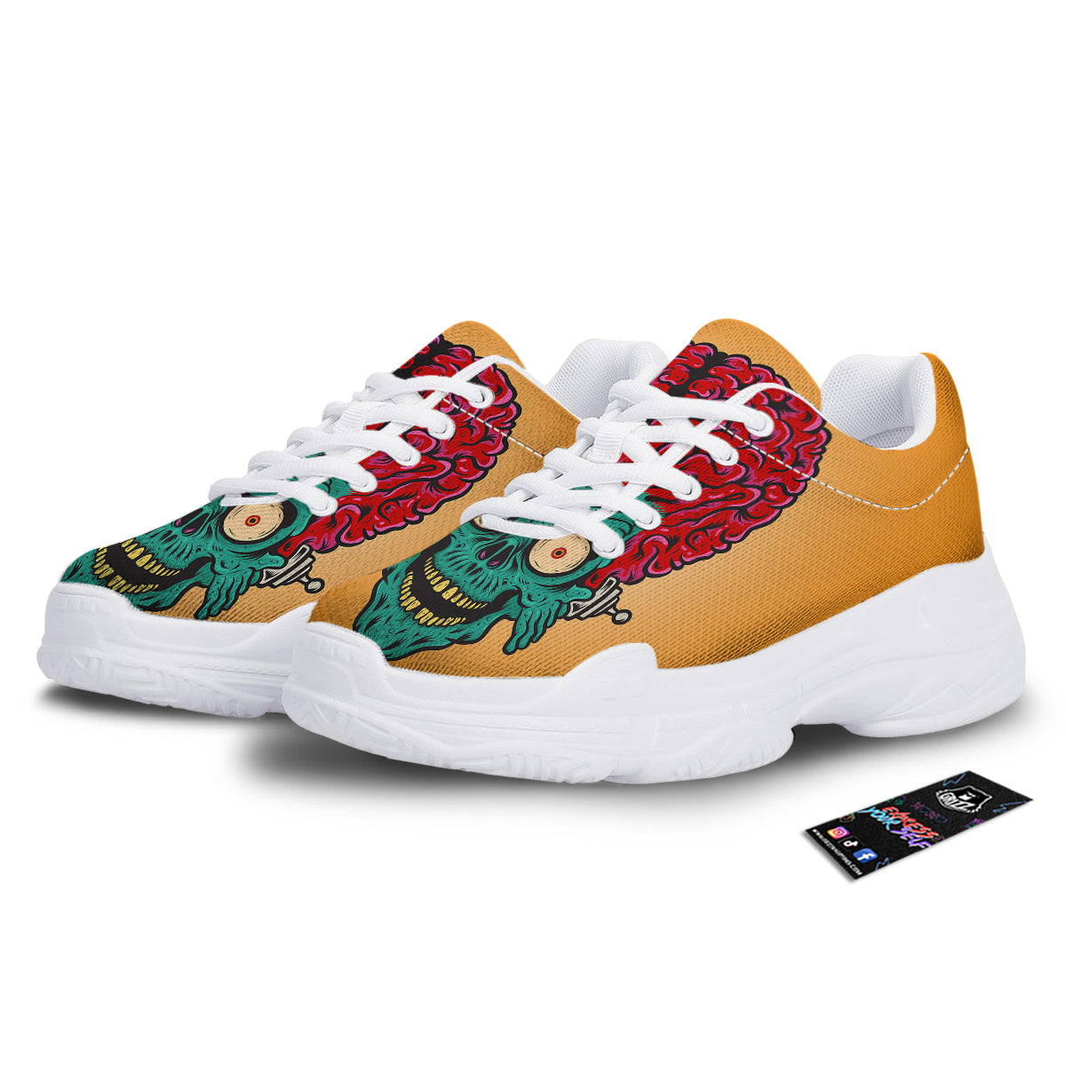 Zombie Big Brain Print White Chunky Shoes-grizzshop