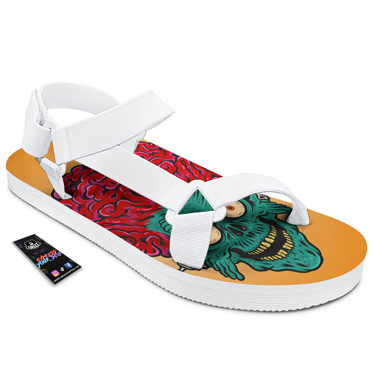Zombie Big Brain Print White Open Toe Sandals-grizzshop