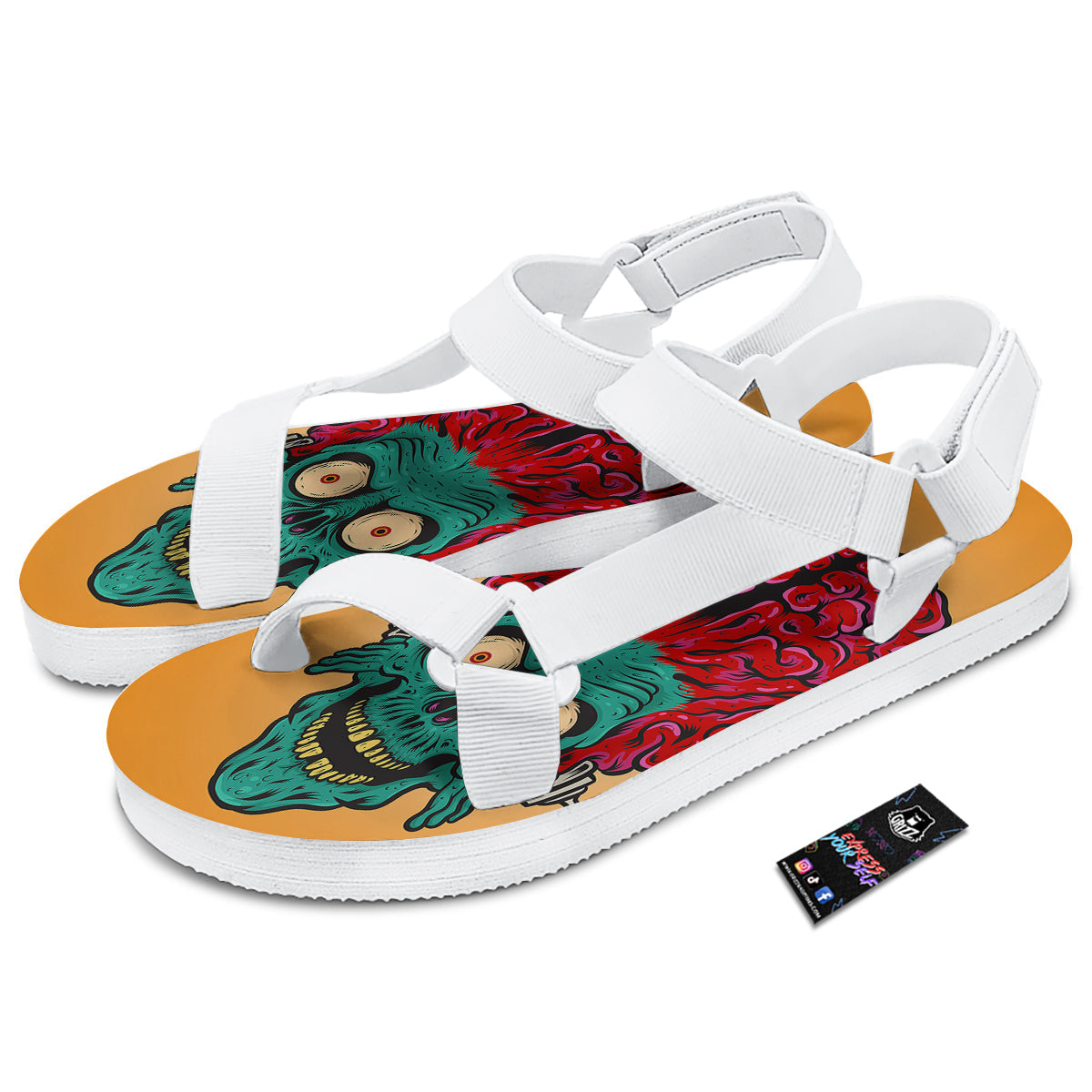 Zombie Big Brain Print White Open Toe Sandals-grizzshop