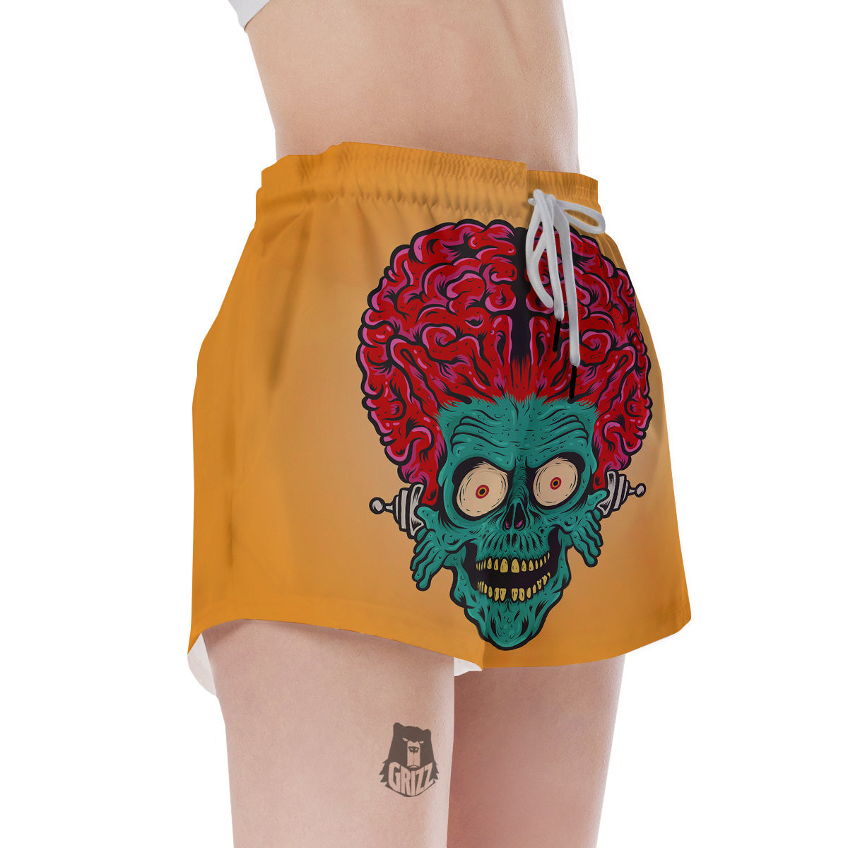 Zombie Big Brain Print Women's Shorts-grizzshop
