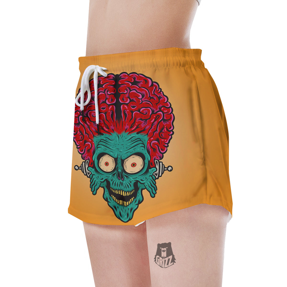 Zombie Big Brain Print Women's Shorts-grizzshop
