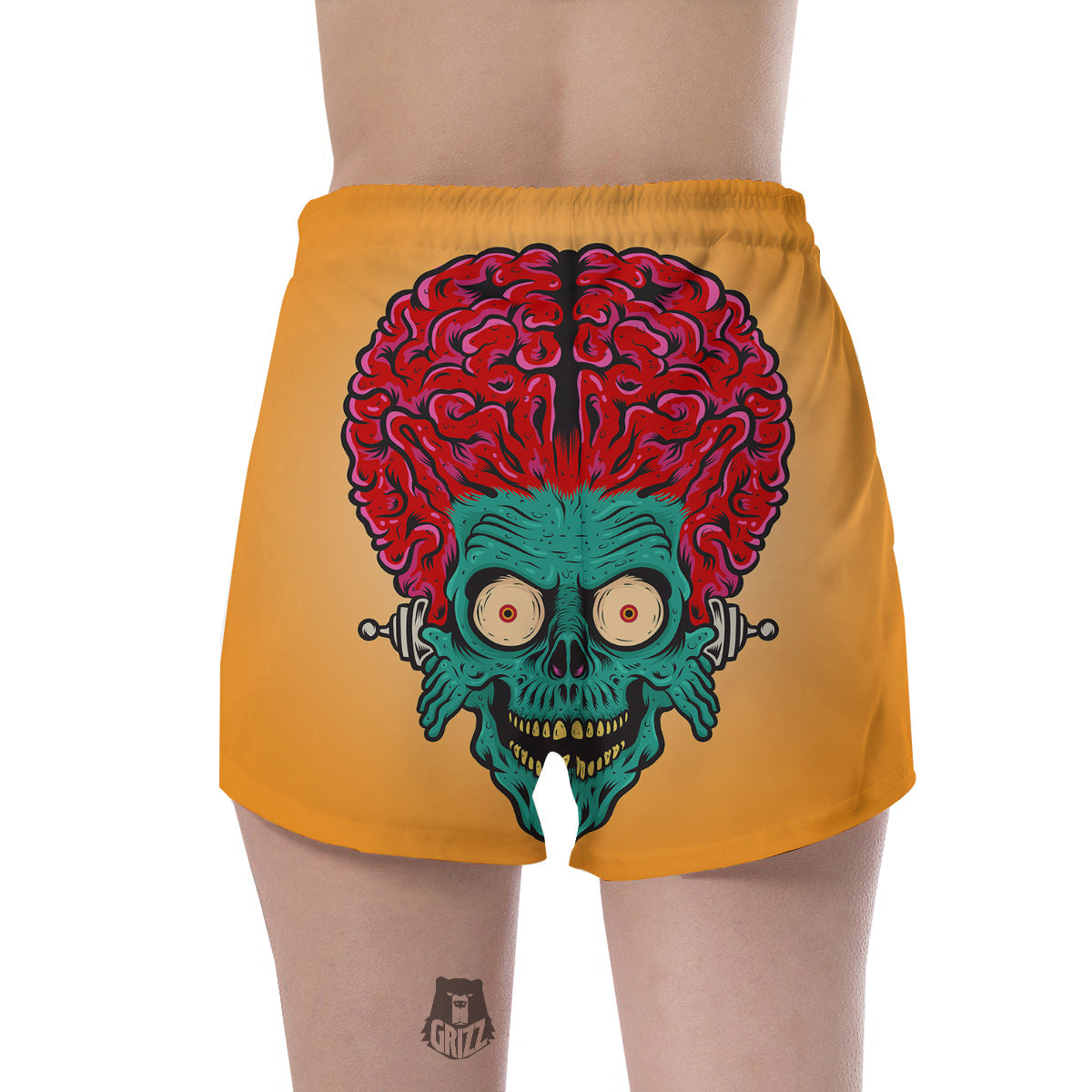 Zombie Big Brain Print Women's Shorts-grizzshop