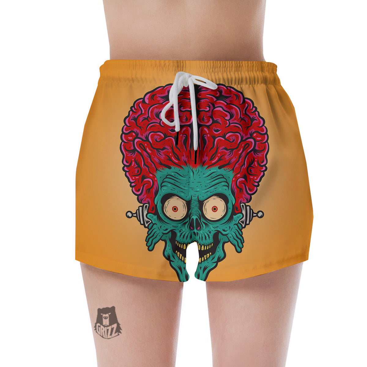 Zombie Big Brain Print Women's Shorts-grizzshop
