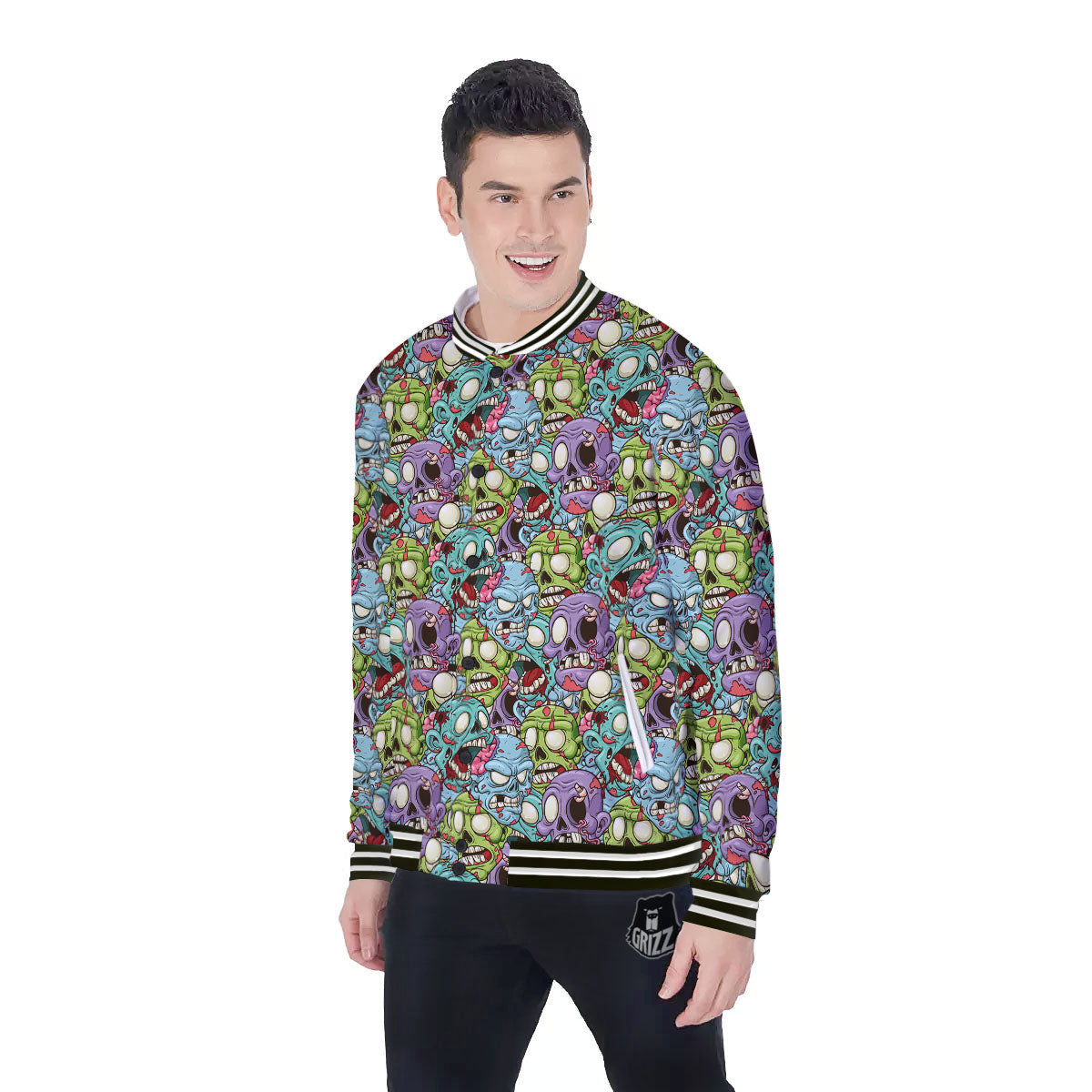 Zombie Bloody Print Pattern Baseball Jacket-grizzshop