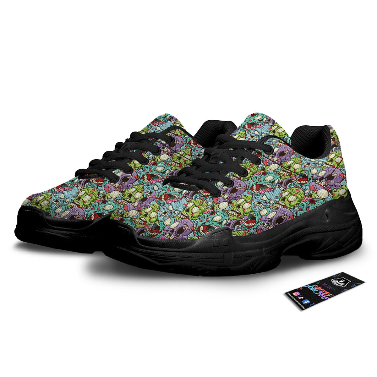 Zombie Bloody Print Pattern Black Chunky Shoes-grizzshop