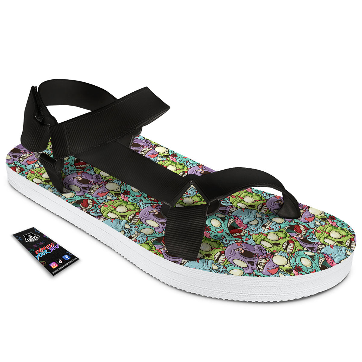 Zombie Bloody Print Pattern Black Open Toe Sandals-grizzshop